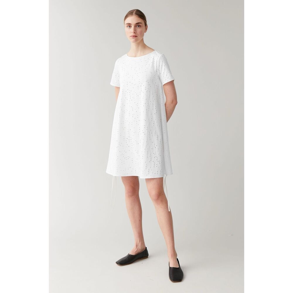 COS cotton dress with an eyelet design in White size XS